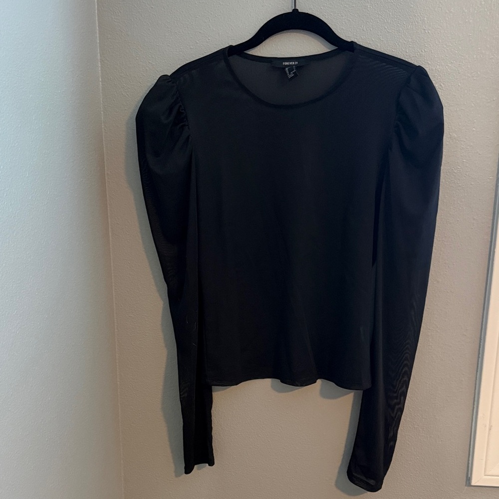 Forever 21 Black Long Sleeve Sheer Top